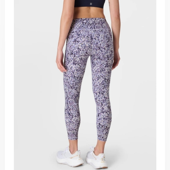 Sweaty Betty Pants - Sweaty Betty Power Cropped Workout Leggings Floral Purple Meadow Print